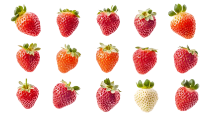 set of strawberries isolated on white or transparent