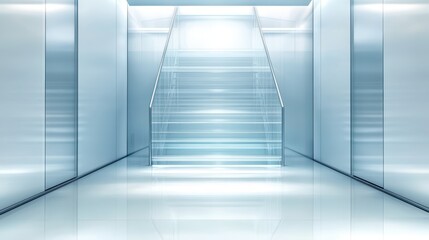 Obraz premium Long corridor with stairs, journey of architectural lines and perspective explore