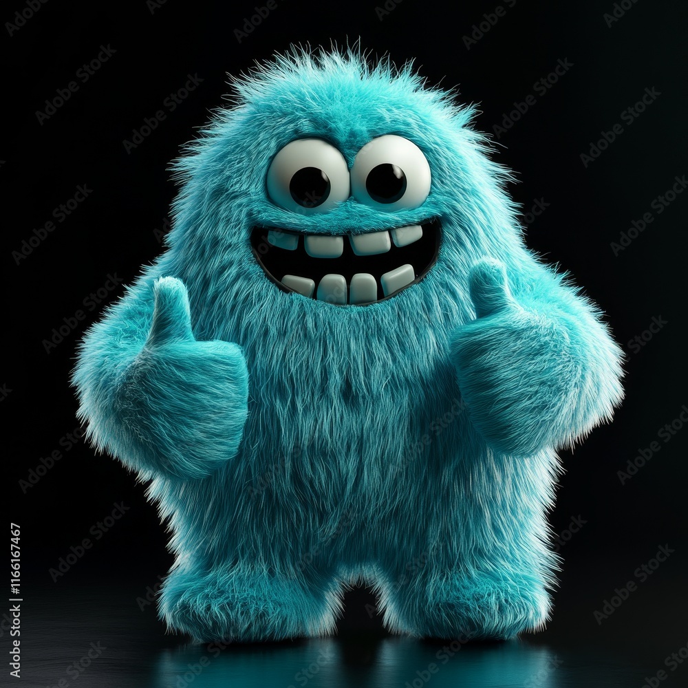 Aufkleber colorful fluffy character giving two thumbs up in a dark setting with cheerful expression and vibran
