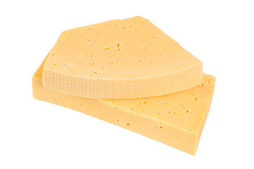 Pieces of cheese isolated on a white background.