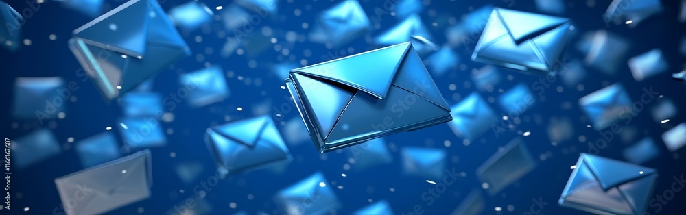 Aufkleber Floating Blue Envelopes Creating a Dynamic Visual Representation of Digital Communication in a Modern Setting