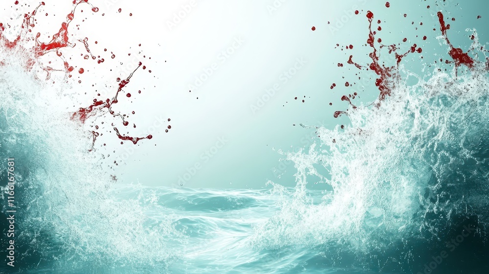 Poster artistic red splash, dynamic water and paint collision in abstract motion