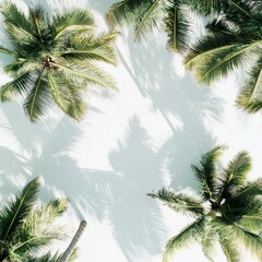 Lush Palm Trees Casting Shadows on a Bright White Sandy Beach During a Sunny Day in a Tropical Paradise