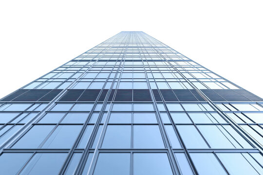 Tall glass building reaching towards a clear sky showcasing modern architectural design