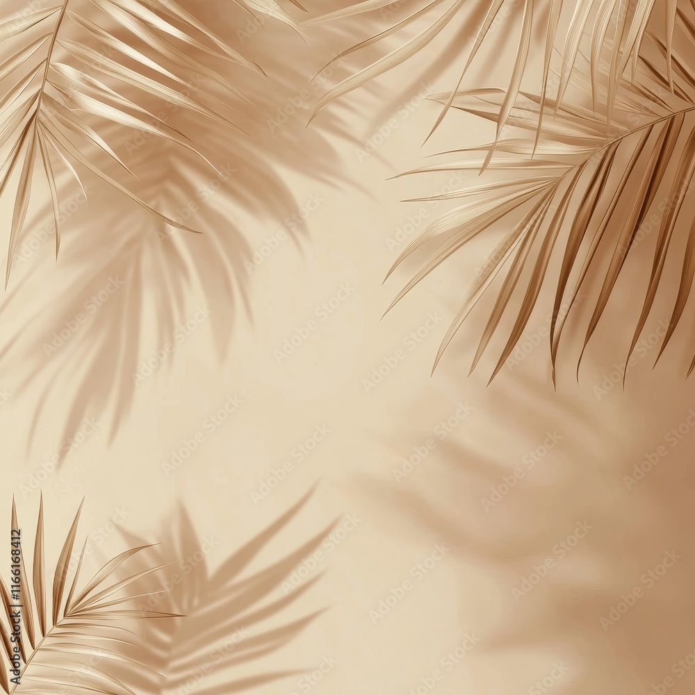 Poster Soft Beige Background With Graceful Palm Leaves Casting Gentle Shadows in a Serene and Minimalist Setting