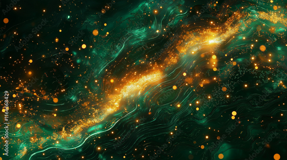 Poster Futuristic close-up of a vibrant circuit board featuring dynamic light trails. A unique backdrop for innovative digital projects.
