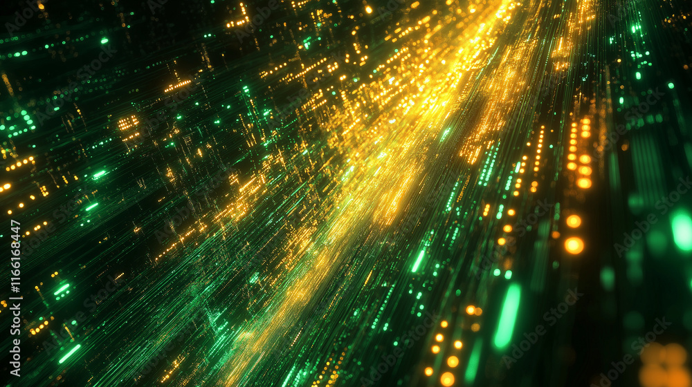 Leinwandbilder Futuristic close-up of a vibrant circuit board featuring dynamic light trails. A unique backdrop for innovative digital projects.
