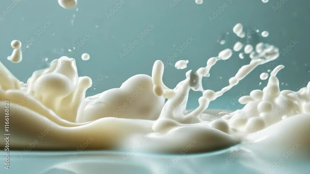 Poster milk splashes in a crown shape against a light backdrop, creating a captivating and dynamic visual