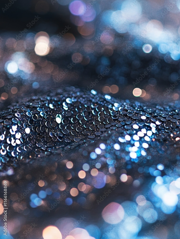 Poster sparkling droplets on dark fabric create a mesmerizing pattern under soft lighting