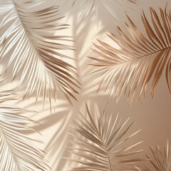 Shadows of Tropical Palm Leaves Create a Warm, Inviting Atmosphere on a Textured Beige Background in Soft Afternoon Light