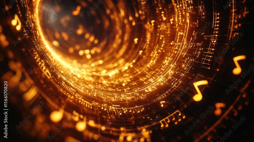 Fototapete 3D representation of swirling music notes creating a vibrant and dynamic visual experience. Generative AI
