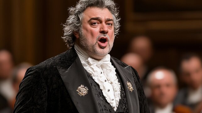 Tenor singing opera on stage.