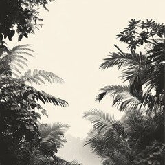 Lush Greenery Fills the Air as Tropical Plants Create a Serene Atmosphere Under a Cloudy Sky in a Rainforest Setting