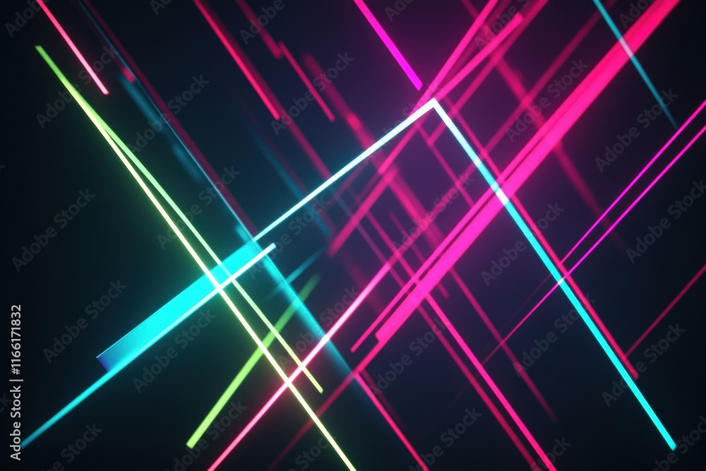Poster Dynamic arrangement of glowing neon lines creating an abstract visual experience. Generative AI