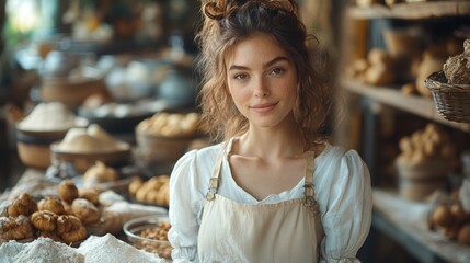 Young woman in a rustic bakery setting