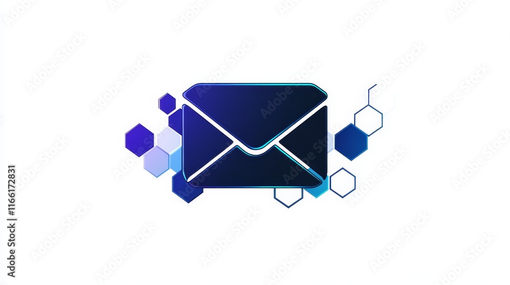 Poster digital envelope icon surrounded by hexagonal shapes symbolizes online communication and messaging t