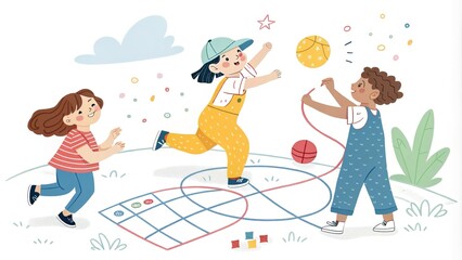 Children of different races are having fun playing on the playground