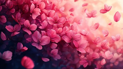 Obraz premium Beautiful Pink Cherry Blossoms Fill the Air During Springtime, Creating a Serene and Vibrant Atmosphere in a Lush Garden Setting