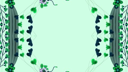 Abstract Green and Blue Heart Balloons and Floral Frame - Powered by Adobe