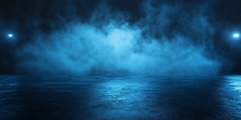 Obraz premium Mysterious Blue Fog Envelops a Darkened Space, Creating an Ethereal Atmosphere for an Event or Performance