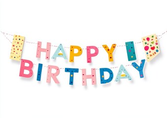 Colorful Birthday Banner Displaying Joyful Letters for a Celebratory Event, Perfect for Decorating a Festive Atmosphere