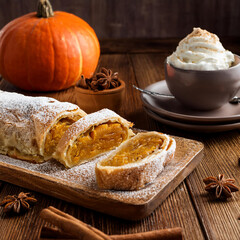 Delectable Pumpkin Strudel with Flaky Pastry and Cream