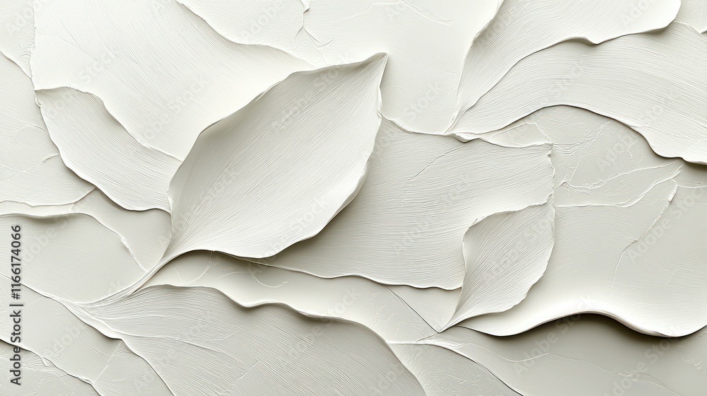 Poster white textured abstract background with leaf-like shapes.