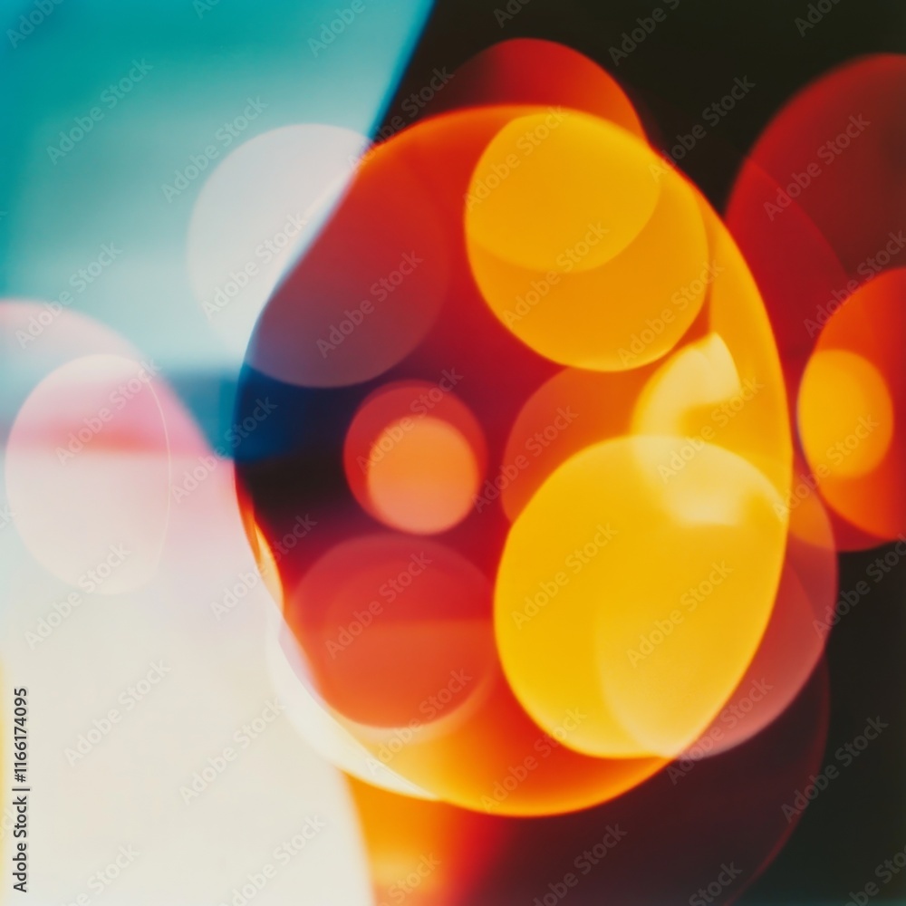 Poster colorful out-of-focus circles create an abstract composition with vibrant hues and soft blurred effe