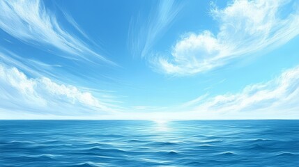 Obraz premium Vast Ocean Under a Clear Blue Sky With Gentle Waves Reflecting a Bright Sunlight Glow at Midday