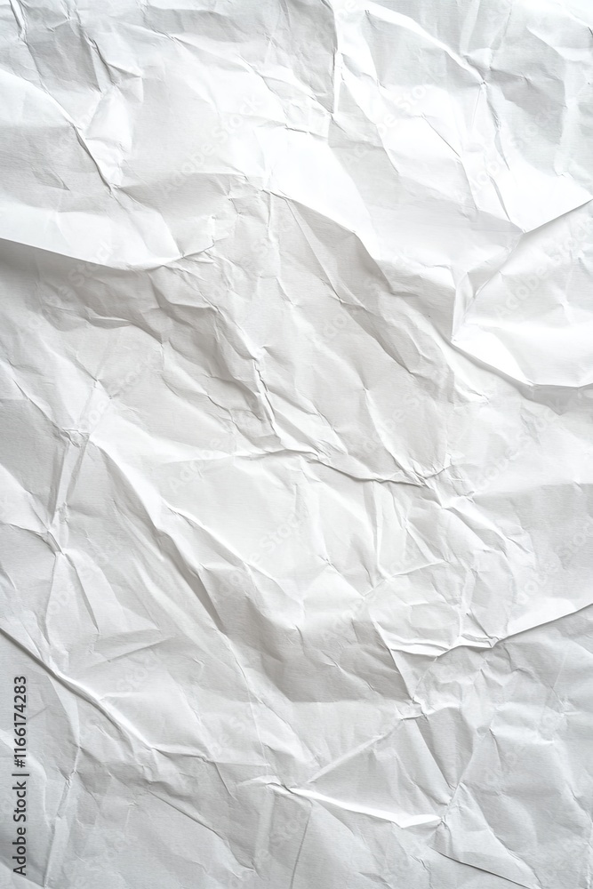 Poster crumpled white paper texture in a well-lit environment creating an abstract and minimalist visual ap