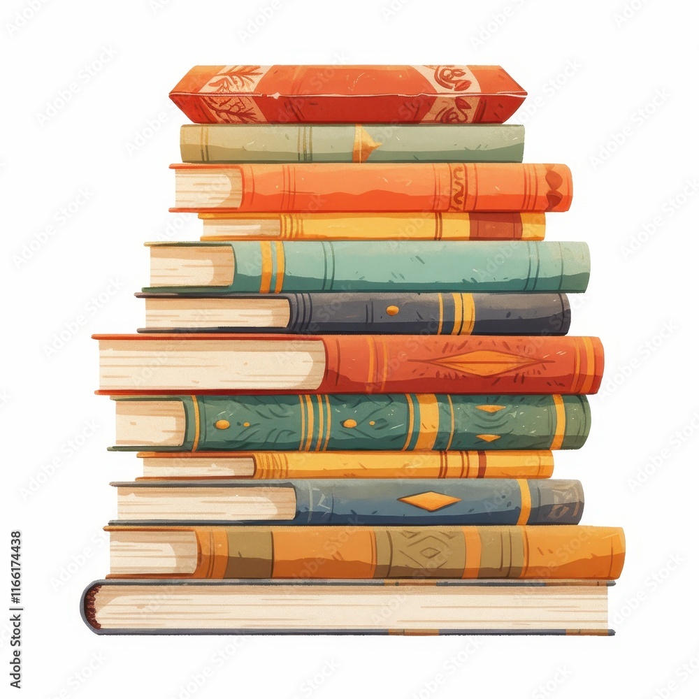 Poster a stack of colorful books arranged neatly, symbolizing knowledge and learning.