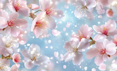 Cherry Blossoms Bloom Against a Soft Blue Backdrop, Creating a Beautiful Display of Springtime Beauty and Tranquility in a Natural Setting