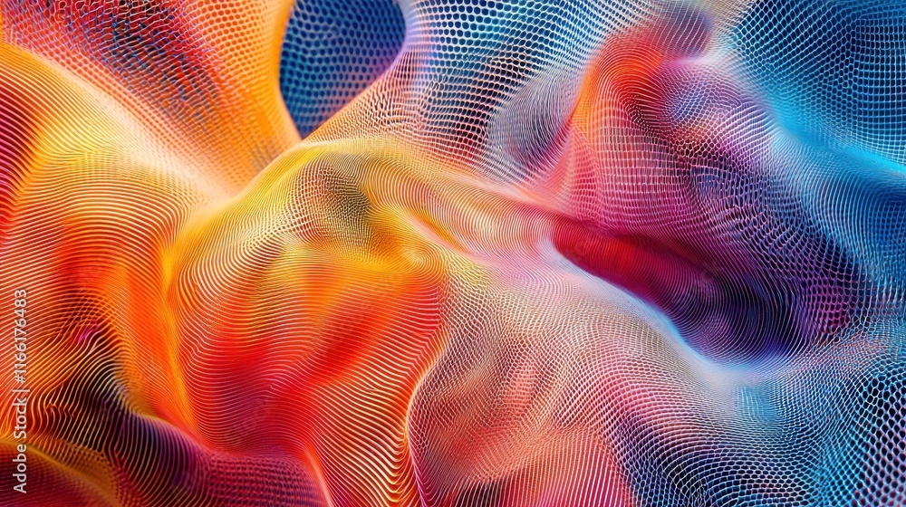 Poster abstract colorful mesh digital art: vibrant hues and dynamic forms