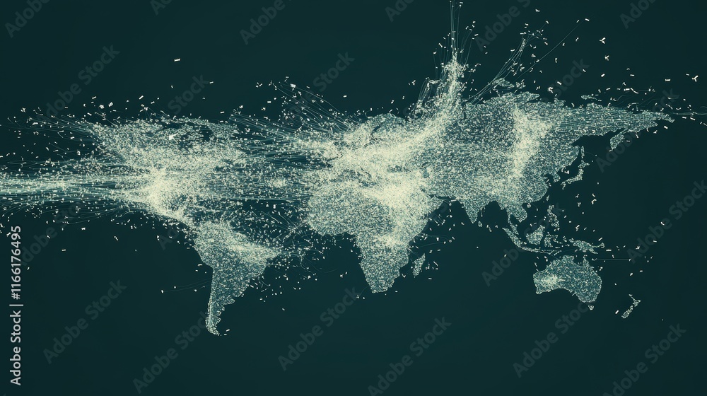 Poster visual representation of global connectivity through data flows and digital networks across continen