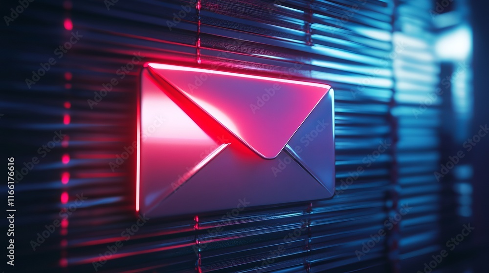 Aufkleber illuminated envelope design with vibrant neon colors in a modern digital setting