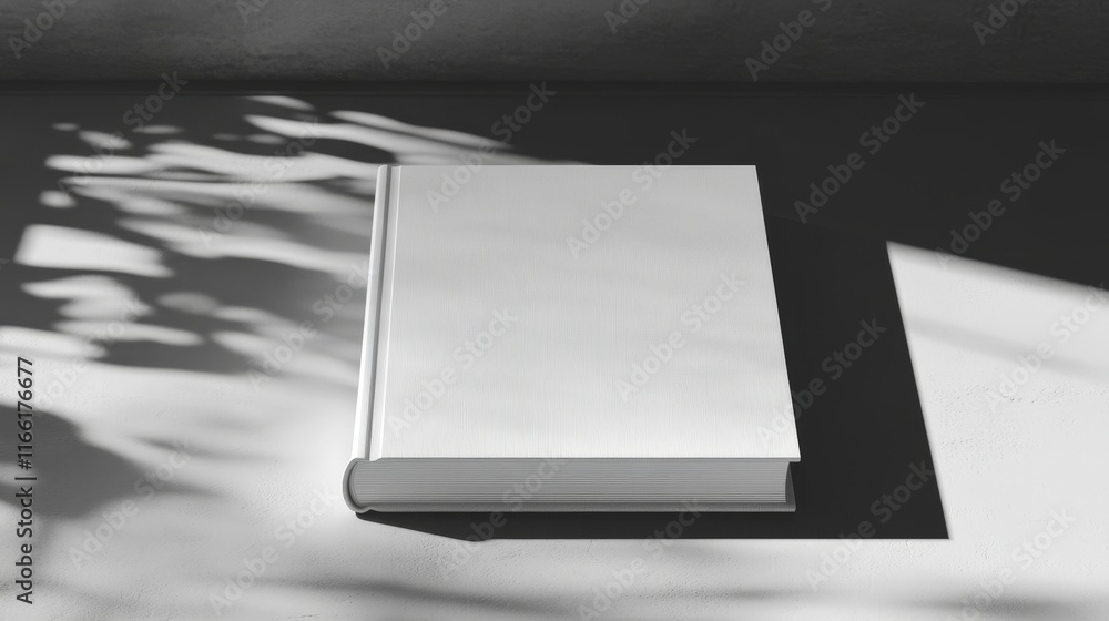 Poster simple blank book resting on a surface with soft shadows creating a minimalistic atmosphere indoors
