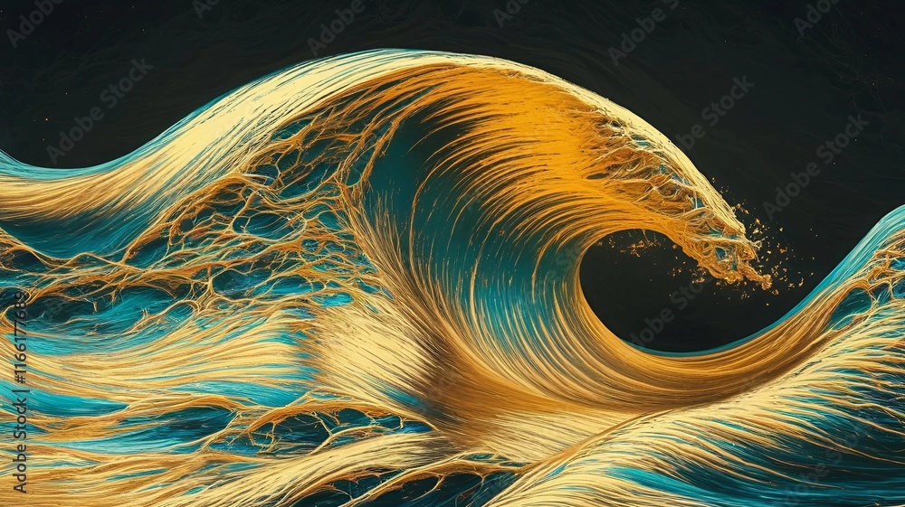 Fototapete a vibrant and dynamic cover image with a color texture of wave gold. no text is included.