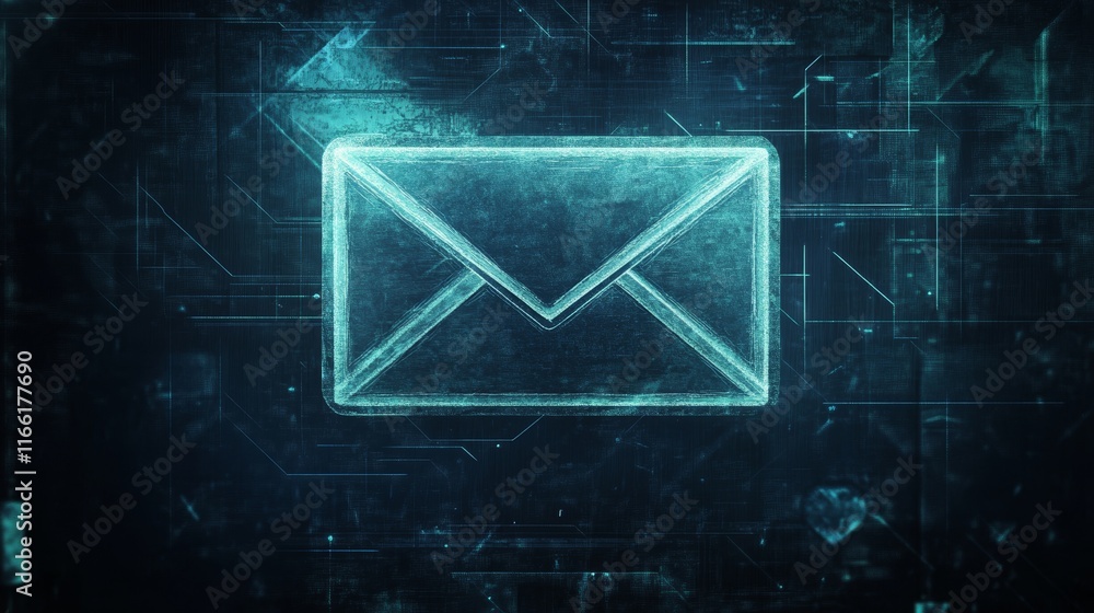 Poster digital representation of an envelope symbolizing electronic communication and technology in a futur