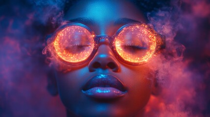 Portrait of a woman with fiery sunglasses