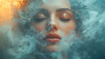 Woman surrounded by mist in a surreal dreamscape