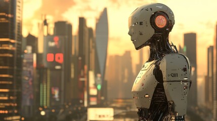 Futuristic Robot in Urban Landscape with Natural Light