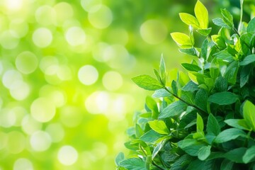 Lush Green Leaves Sparkle in Sunlight, Creating a Vibrant Atmosphere in a Tranquil Outdoor Setting Surrounded by Nature