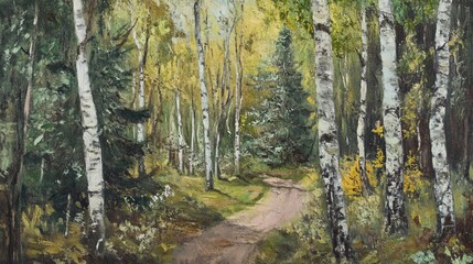 Beautiful Forest Pathway Surrounded by Vibrant Trees During Golden Autumn Season in a Peaceful Natural Setting