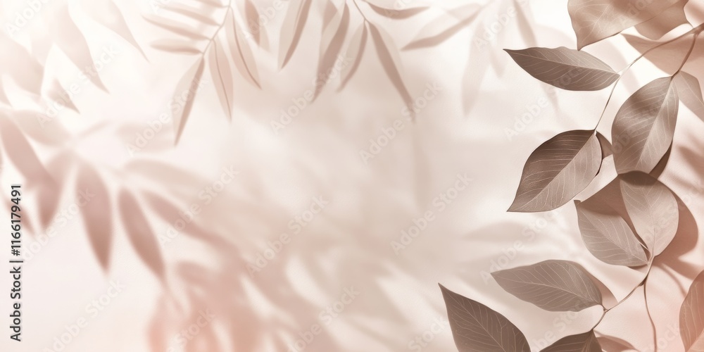 Poster soft shadows of leaves cast on a pastel background, creating a serene and calming atmosphere for rel