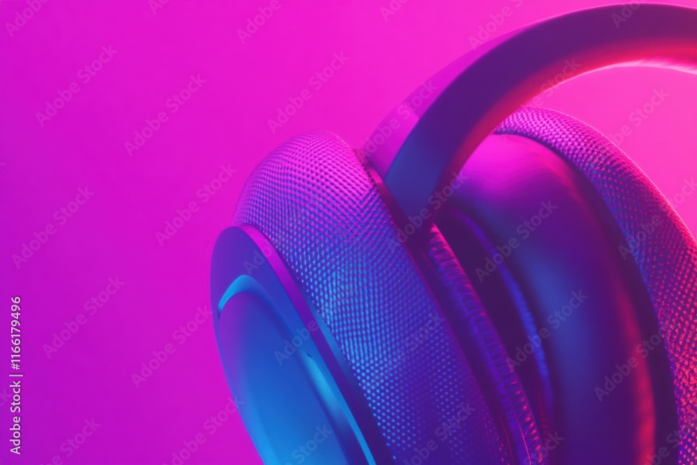 Aufkleber close up view of modern headphones with colorful lighting in a contemporary setting. generative ai