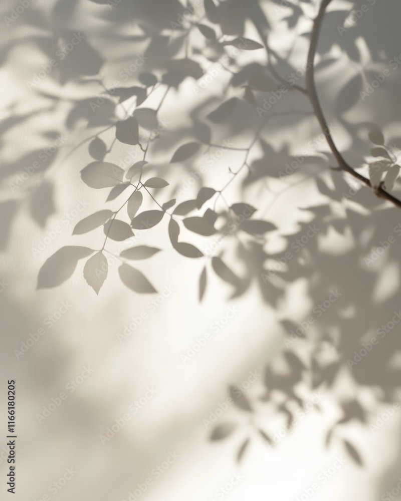 Aufkleber shadows of leaves create intricate patterns on a surface during a calm afternoon, showcasing nature'