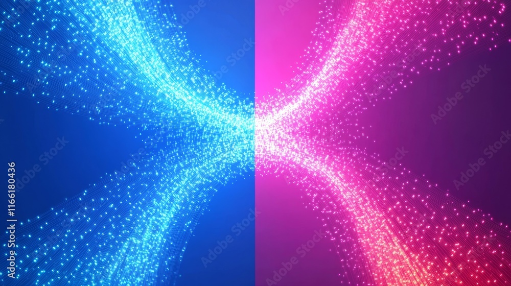 Poster colorful lights create dynamic patterns in a vibrant display, showcasing blending hues of blue and p