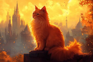 Regal Cat in a Golden Castle Backdrop
