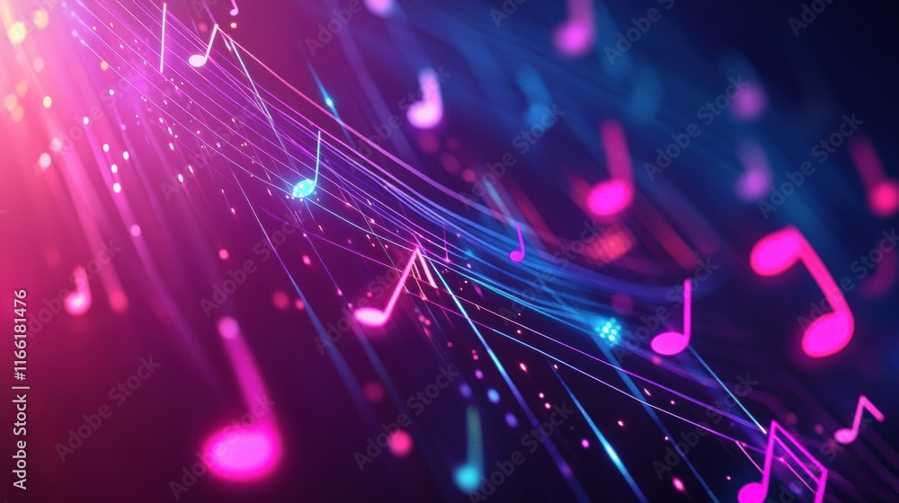Aufkleber Colorful 3D musical notes in vibrant hues creating an energetic atmosphere for digital art enthusiasts. Generative AI