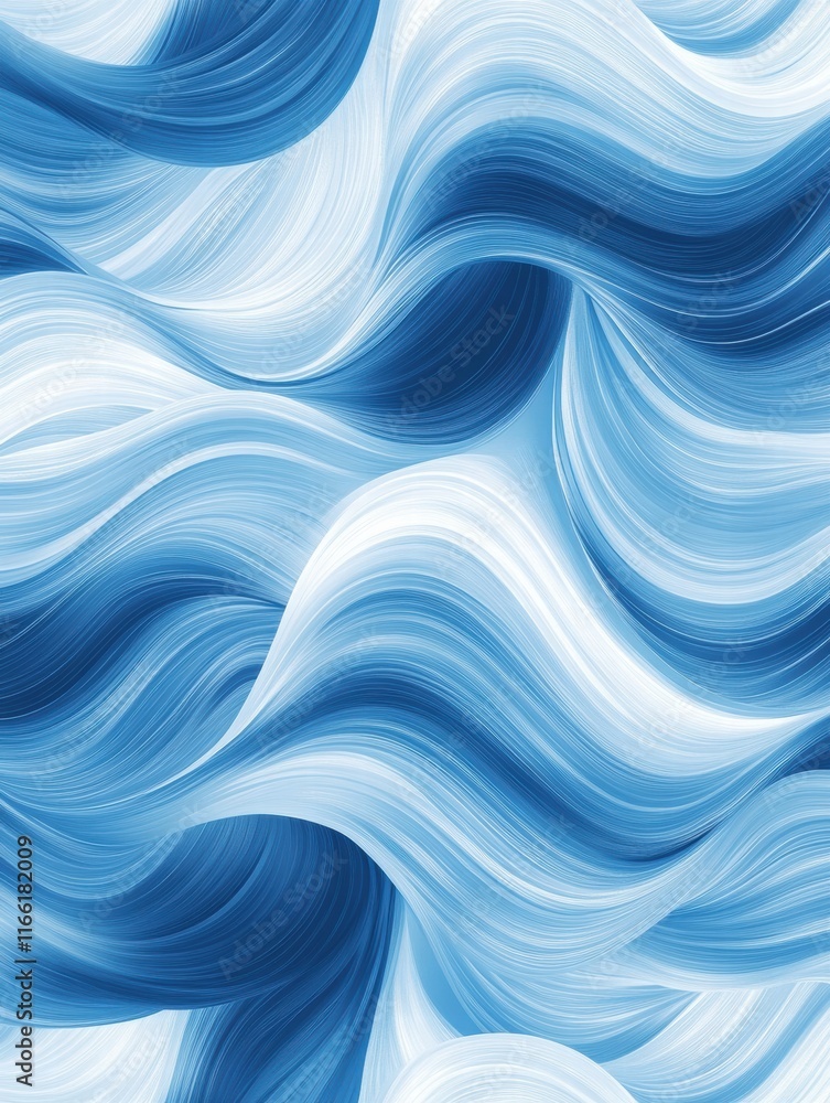 Poster Seamless wave like pattern featuring a blend of blue and white hues in a fluid design for modern artistic applications. Generative AI